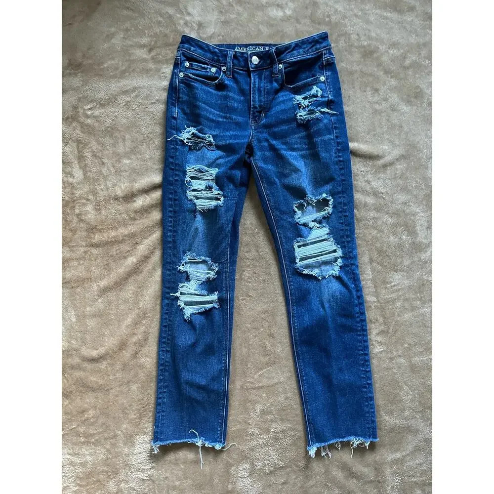 American Eagle High Rise Slim Distressed Jeans Women’s Size‎ 4 Short